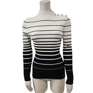 Ted Baker London Wanada Stripe Mock Neck Sweater Womens 4/M Ribbed Preppy office
